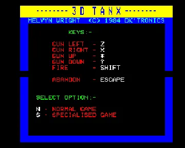 3D Tanx (1984)(DKtronics)[h TSTH] screen shot title